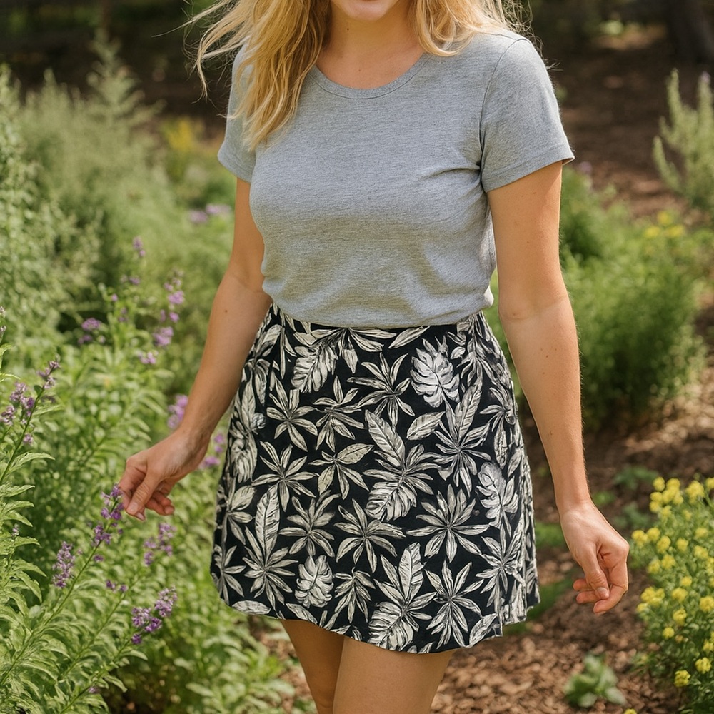 H&M Divided Leaf Print Mini Pencil Skirt
